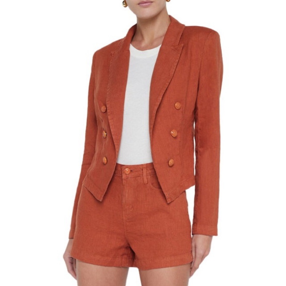 L’Agence Linen Wayne Crop Jacket in Sienna